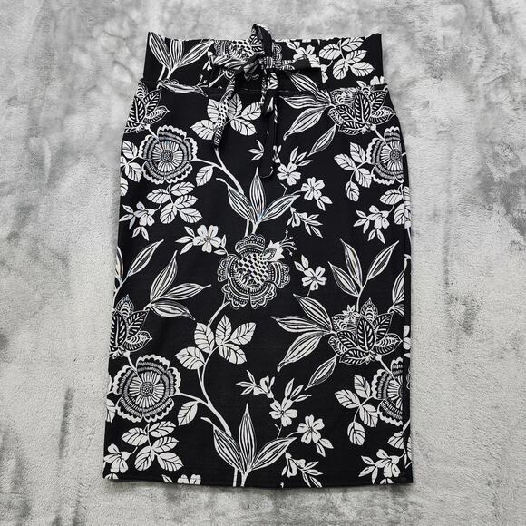 Classic Concepts Skirt Womens S Black White Floral Tie Front Pencil Stretch - Picture 1 of 8
